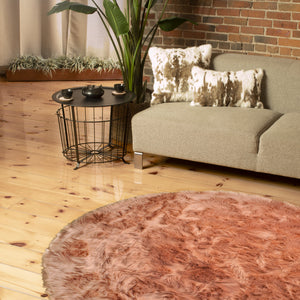 6' X 6' Dusty Rose Round Faux Fur Washable Non Skid Area Rug