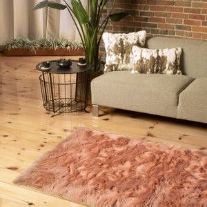 3' X 5' Dusty Rose Faux Fur Non Skid Area Rug