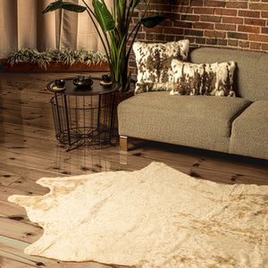 5' X 8' Off White And Silver Faux Cowhide Washable Non Skid Area Rug