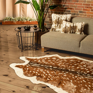 5' X 8' Off White And Brown Faux Cowhide Tufted Washable Non Skid Area Rug