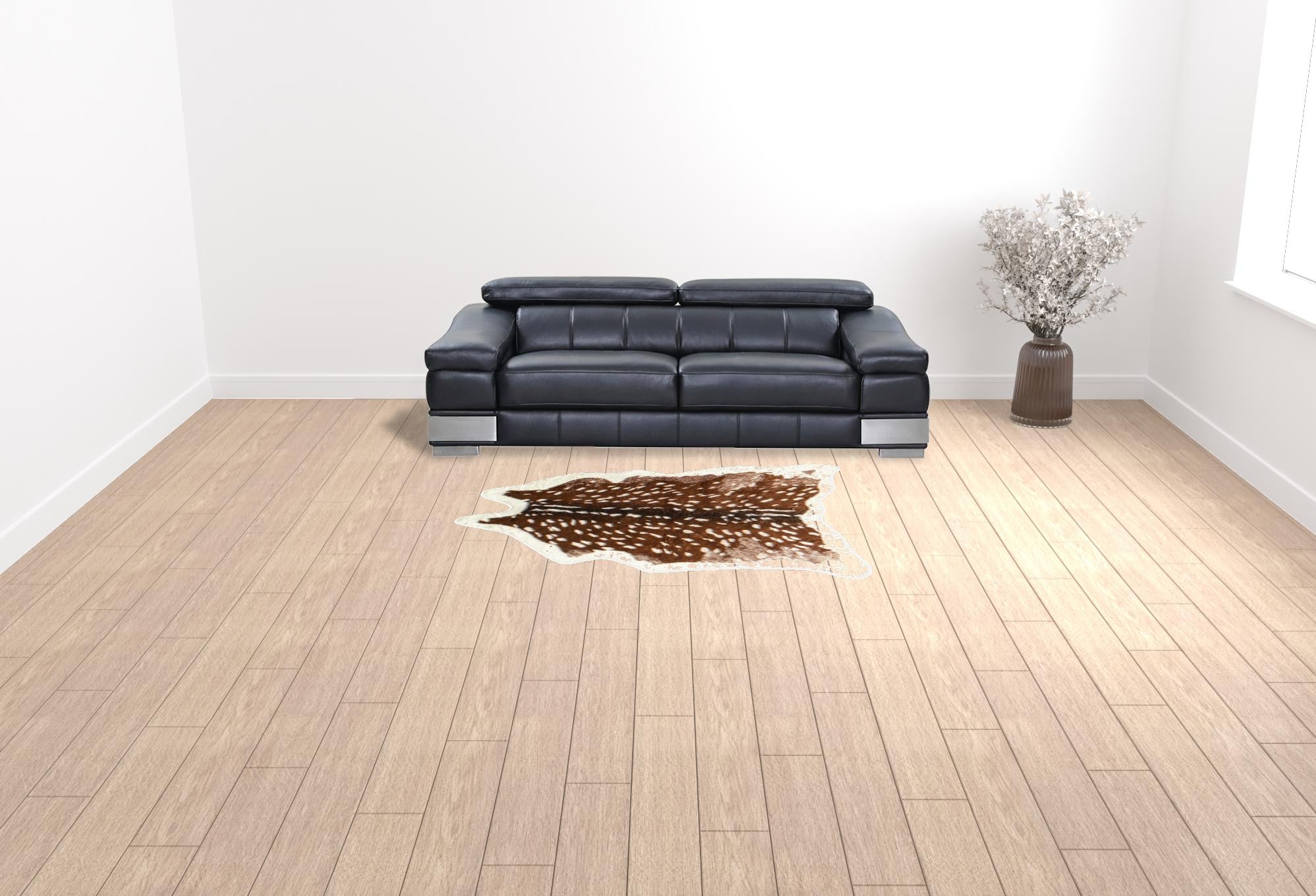 5' X 8' Off White And Brown Faux Cowhide Tufted Washable Non Skid Area Rug