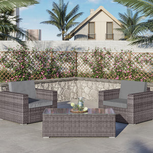 Three Piece Gray SQA Faux Rattan and Slate Gray Outdoor Seating Set with Table