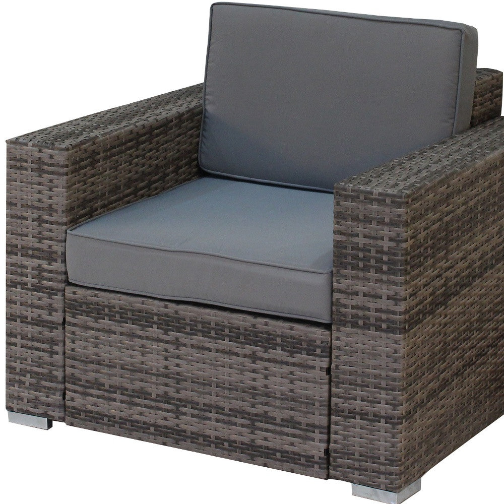 Three Piece Gray SQA Faux Rattan and Slate Gray Outdoor Seating Set with Table