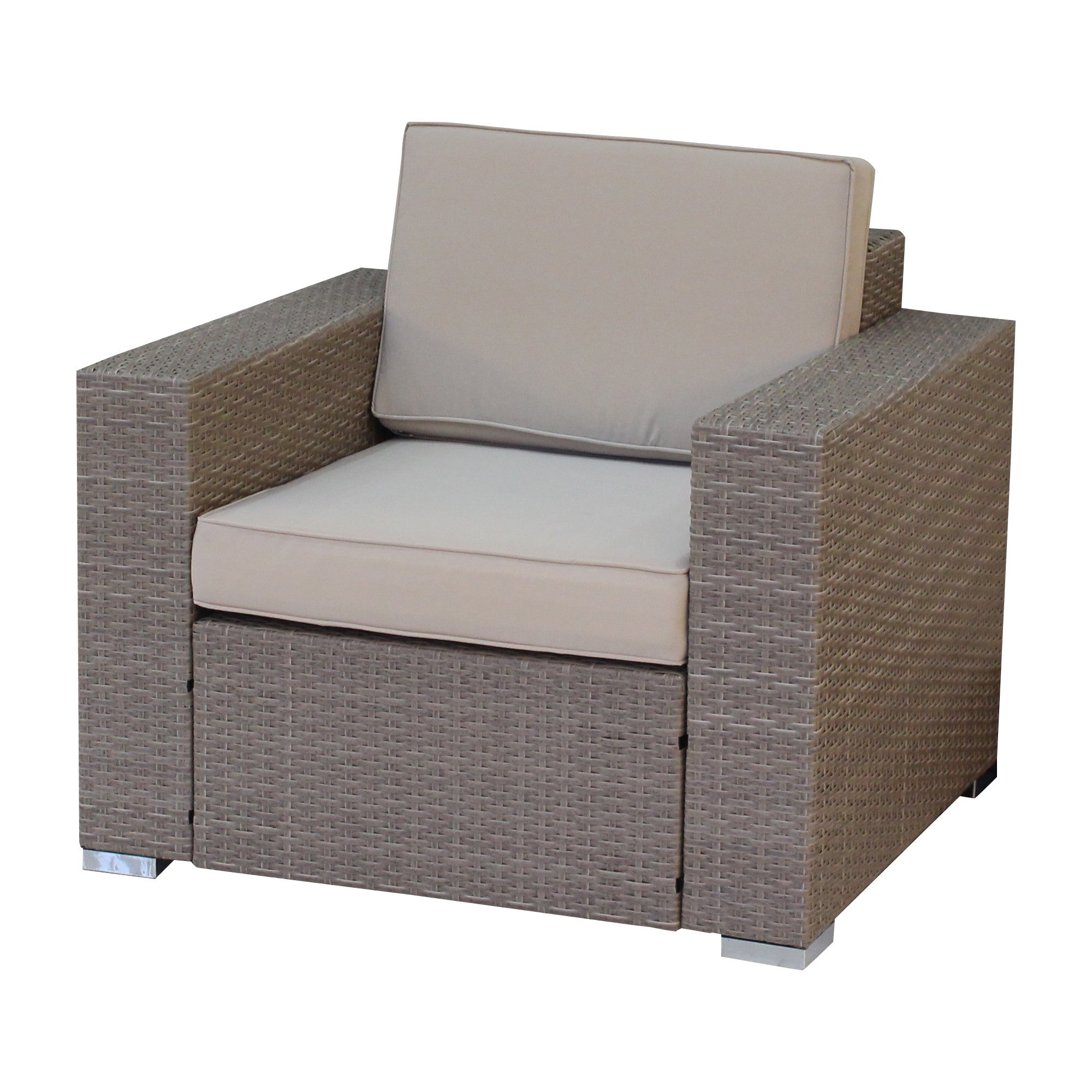 Three Piece Beige SQA Faux Rattan and Tan Outdoor Seating Set with Table