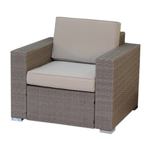 Three Piece Beige SQA Faux Rattan and Tan Outdoor Seating Set with Table