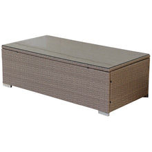 Three Piece Beige SQA Faux Rattan and Tan Outdoor Seating Set with Table