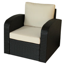 Three Piece Black RA Faux Rattan and Ivory Outdoor Seating Set with Table