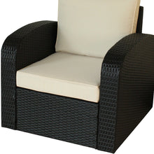 Three Piece Black RA Faux Rattan and Ivory Outdoor Seating Set with Table