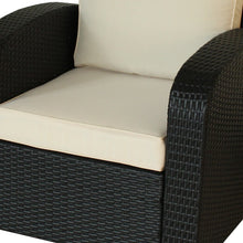 Three Piece Black RA Faux Rattan and Ivory Outdoor Seating Set with Table