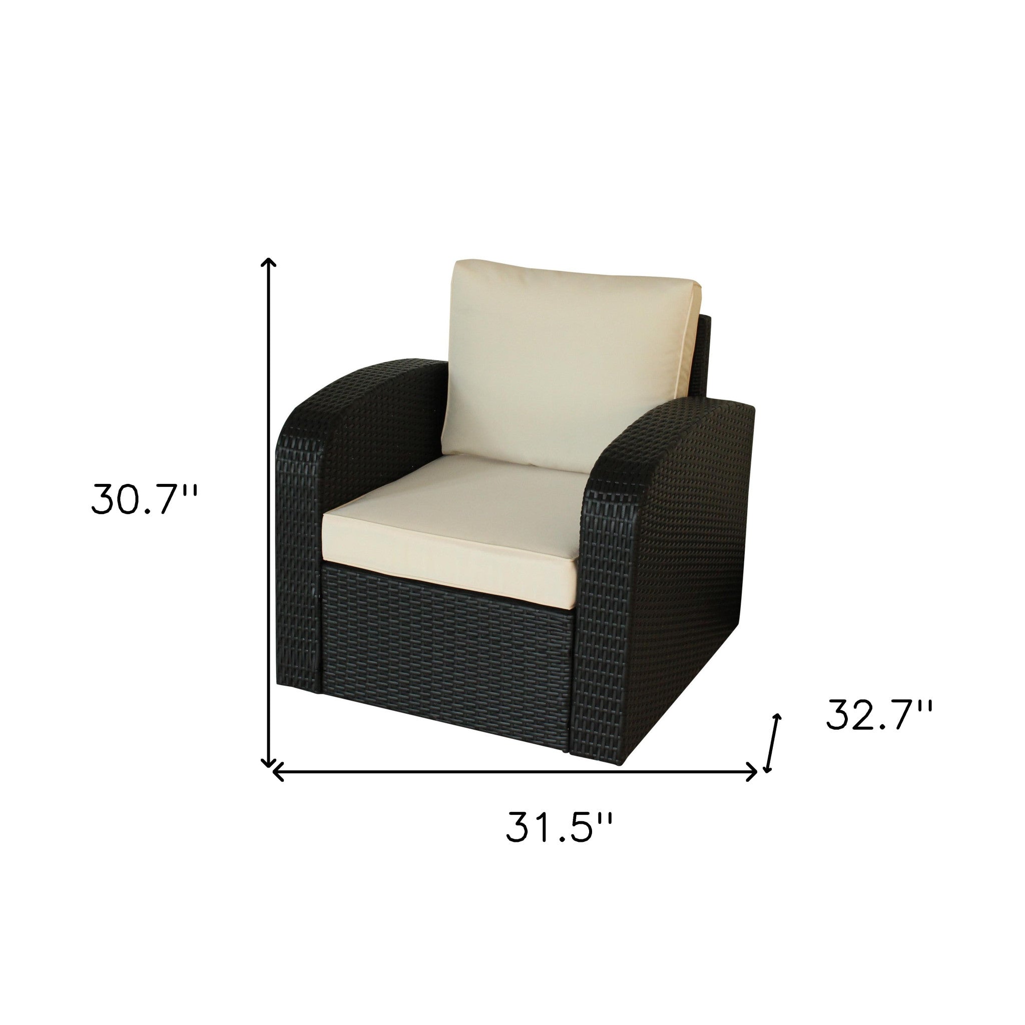 Three Piece Black RA Faux Rattan and Ivory Outdoor Seating Set with Table