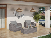 Three Piece Gray RA Faux Rattan and Slate Gray Outdoor Seating Set with Table