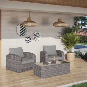 Three Piece Gray RA Faux Rattan and Slate Gray Outdoor Seating Set with Table