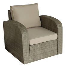 Three Piece Beige RA Faux Rattan and Tan Outdoor Seating Set with Table