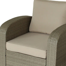 Three Piece Beige RA Faux Rattan and Tan Outdoor Seating Set with Table