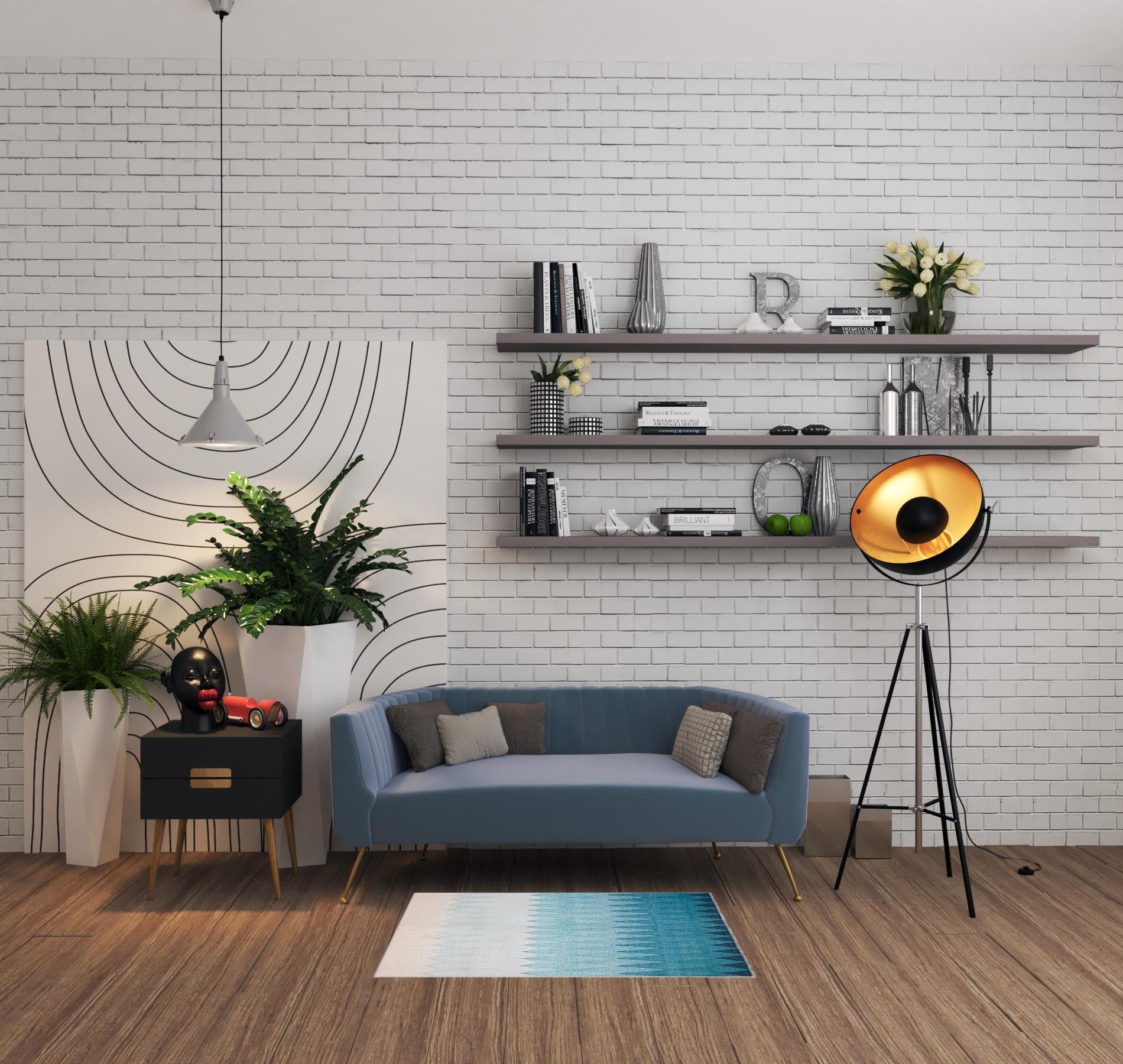 3' X 4' Shades Of Blue Geometric Non Skid Area Rug