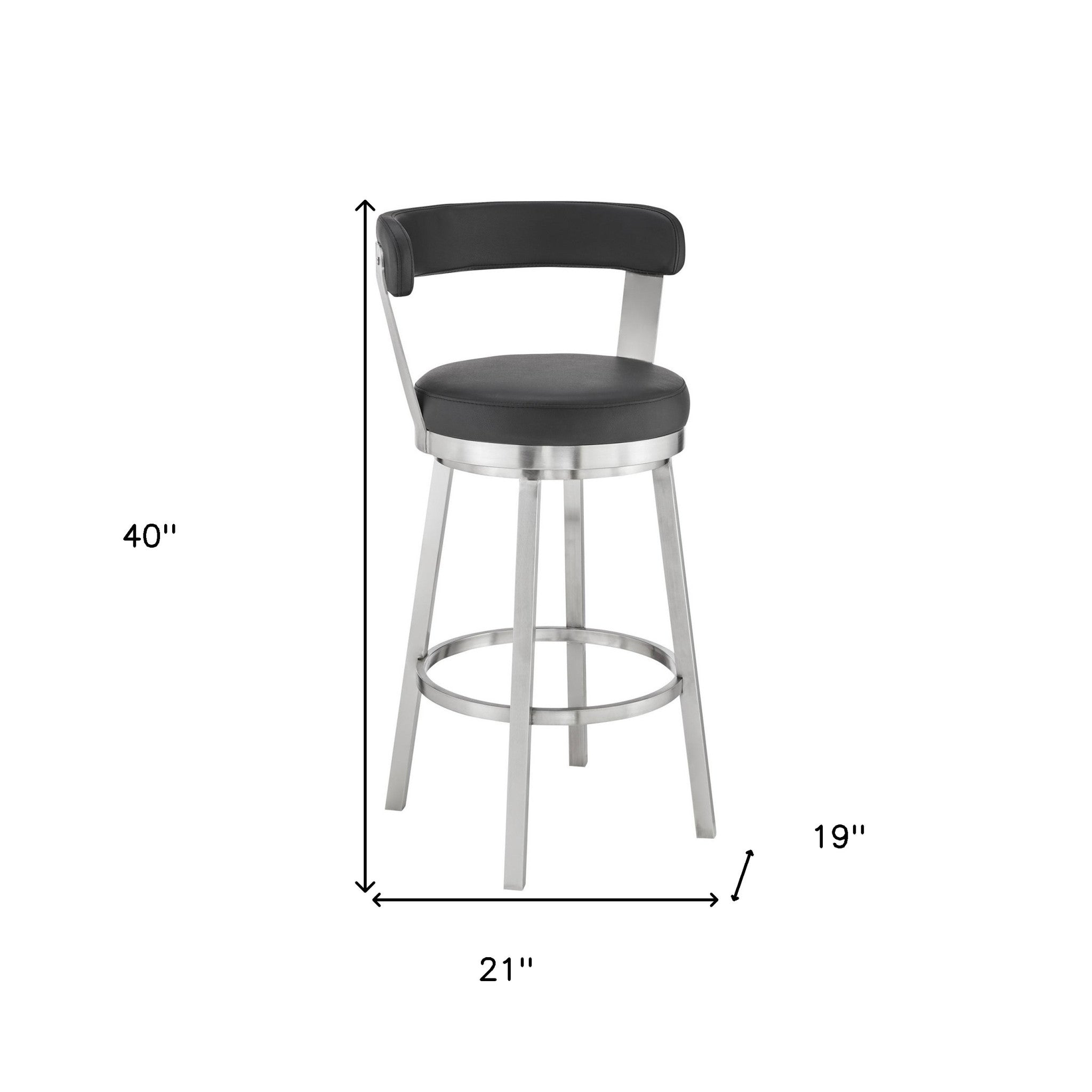 30" Chic Black Faux Leather with Stainless Steel Finish Swivel Bar Stool