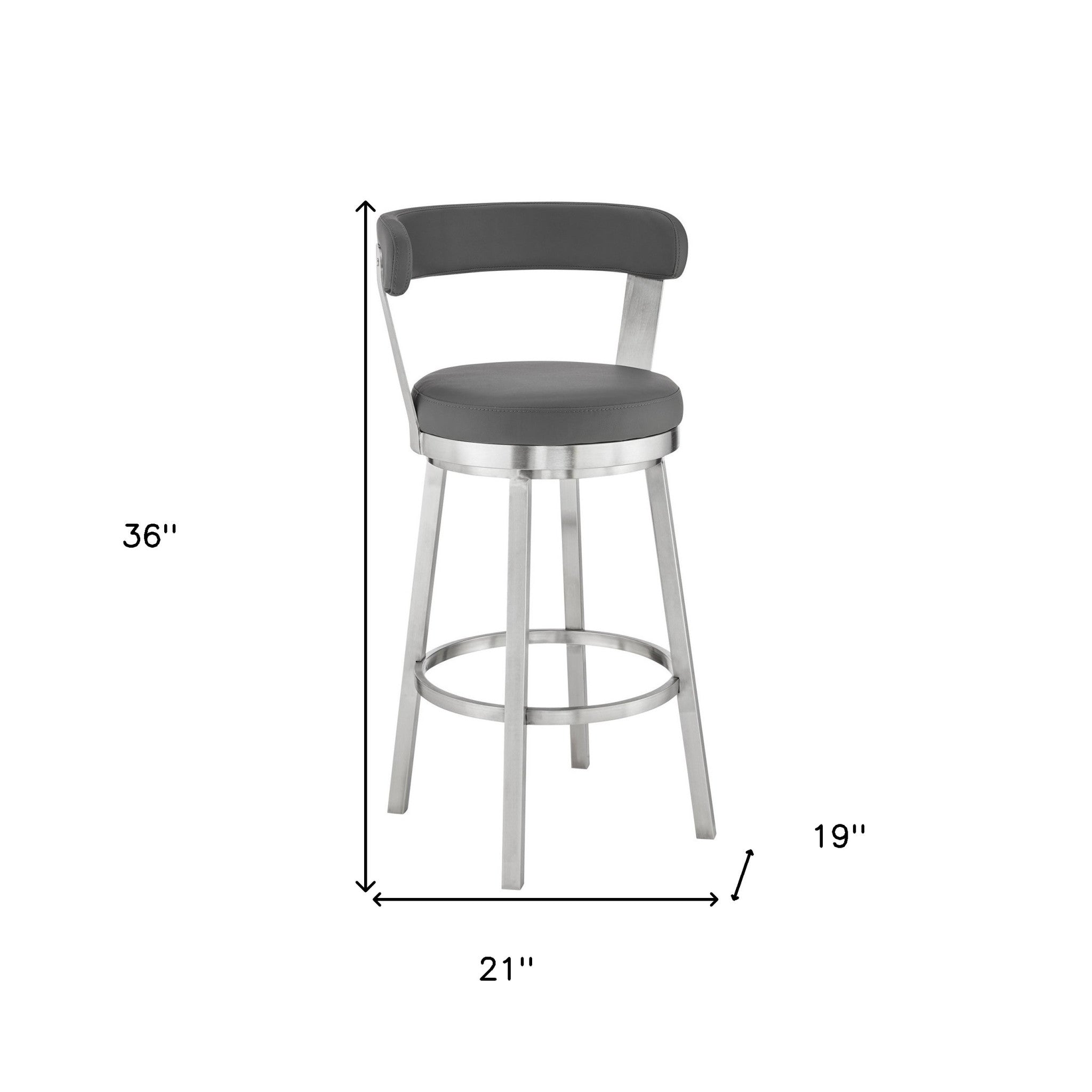26" Chic Grey Faux Leather with Stainless Steel Finish Swivel Bar Stool