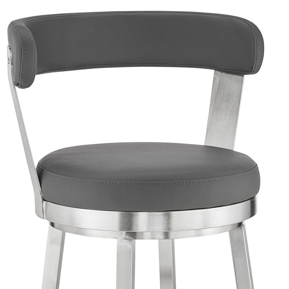30" Chic Grey Faux Leather with Stainless Steel Finish Swivel Bar Stool