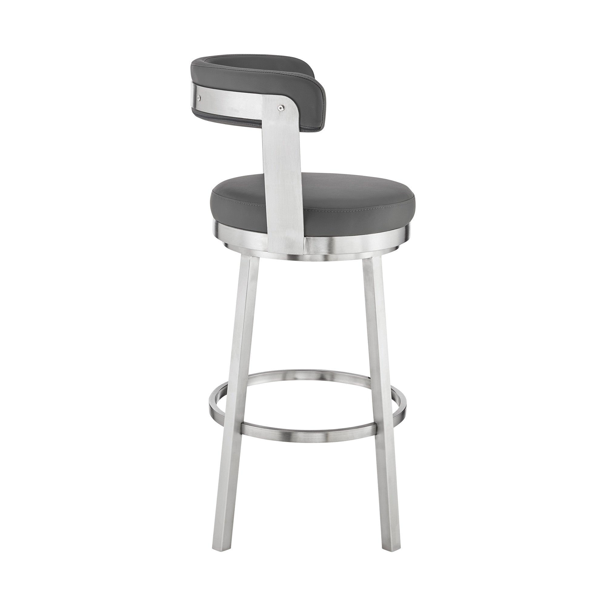 30" Chic Grey Faux Leather with Stainless Steel Finish Swivel Bar Stool