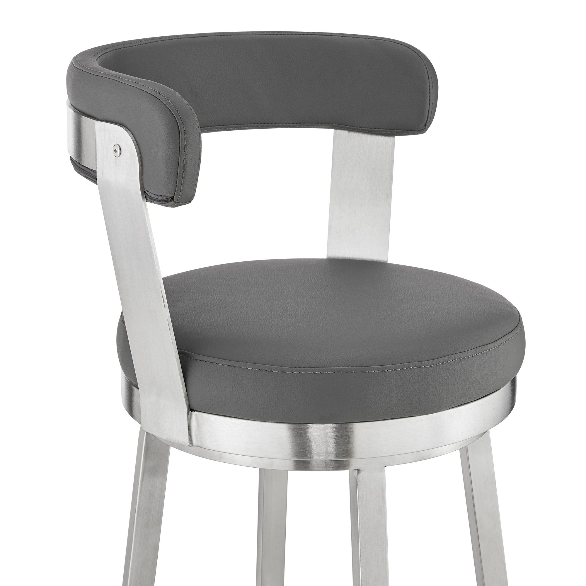30" Chic Grey Faux Leather with Stainless Steel Finish Swivel Bar Stool