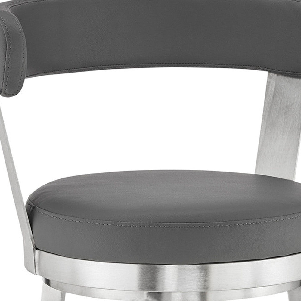 30" Chic Grey Faux Leather with Stainless Steel Finish Swivel Bar Stool