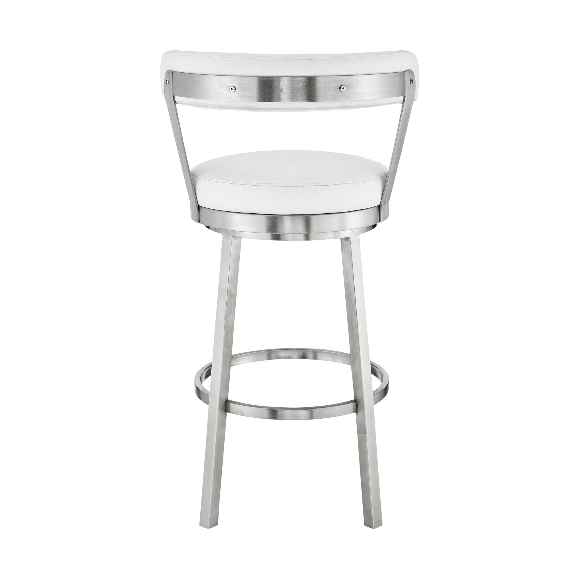 26" Chic White Faux Leather with Stainless Steel Finish Swivel Bar Stool