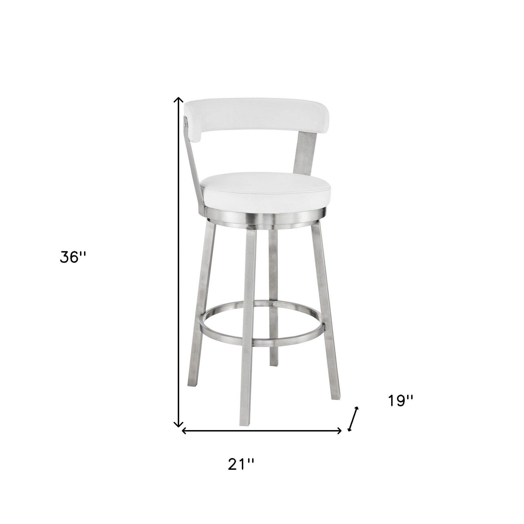 26" Chic White Faux Leather with Stainless Steel Finish Swivel Bar Stool