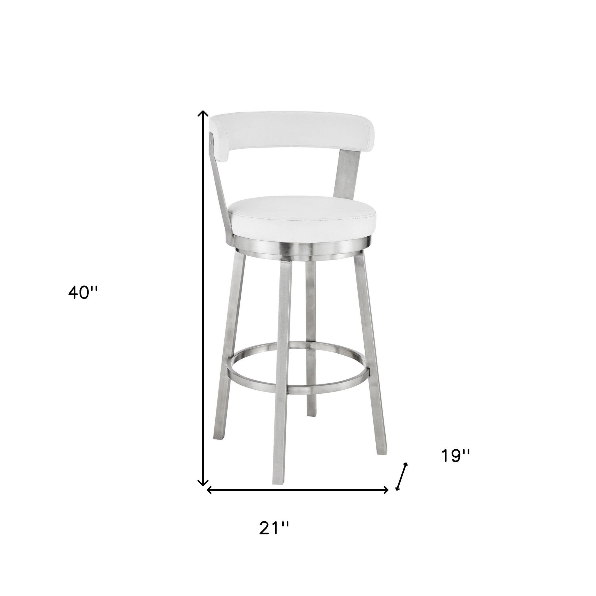 30" Chic White Faux Leather with Stainless Steel Finish Swivel Bar Stool