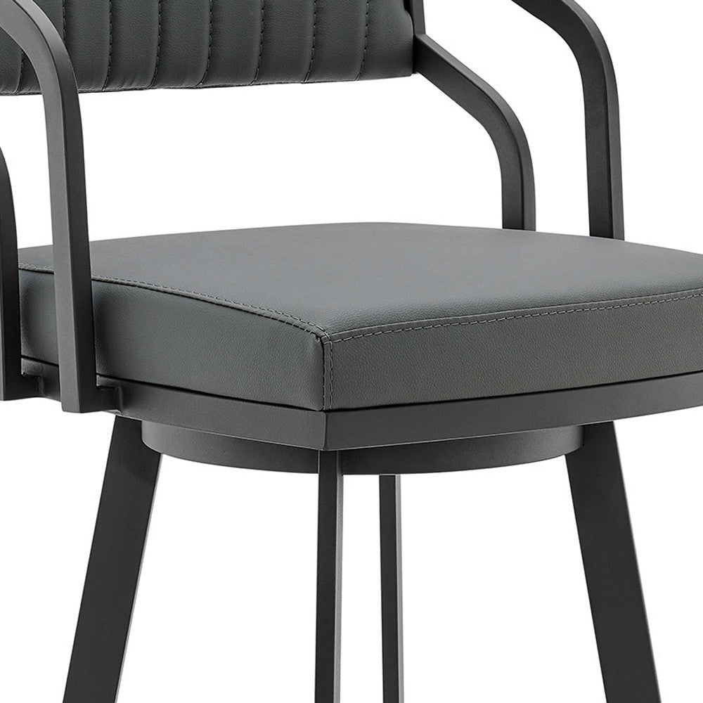 26" Timeless Slate Grey Faux Leather Silver Finish Swivel Counter Stool