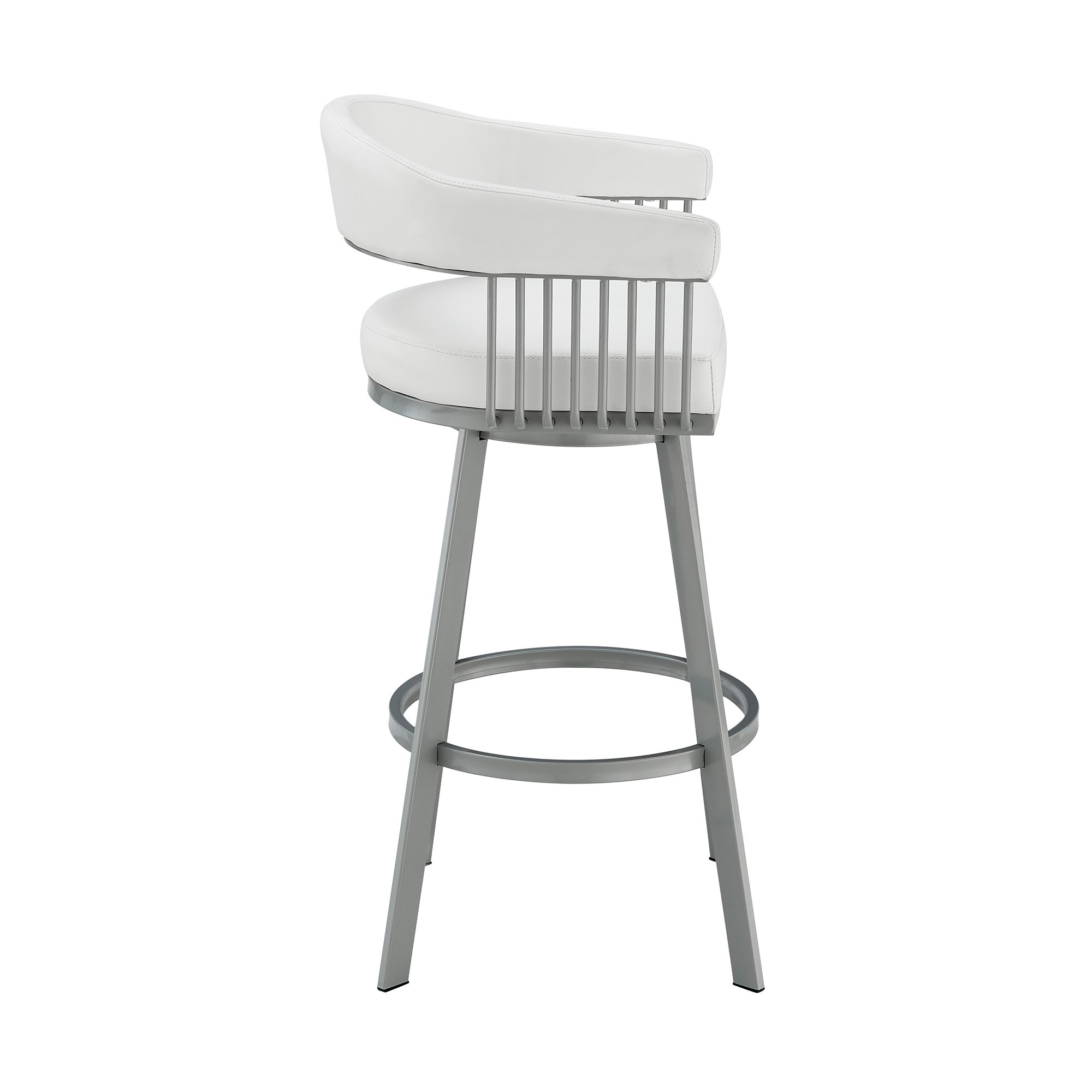 26" Mod White Faux Leather Silver Finish Swivel Bar Stool