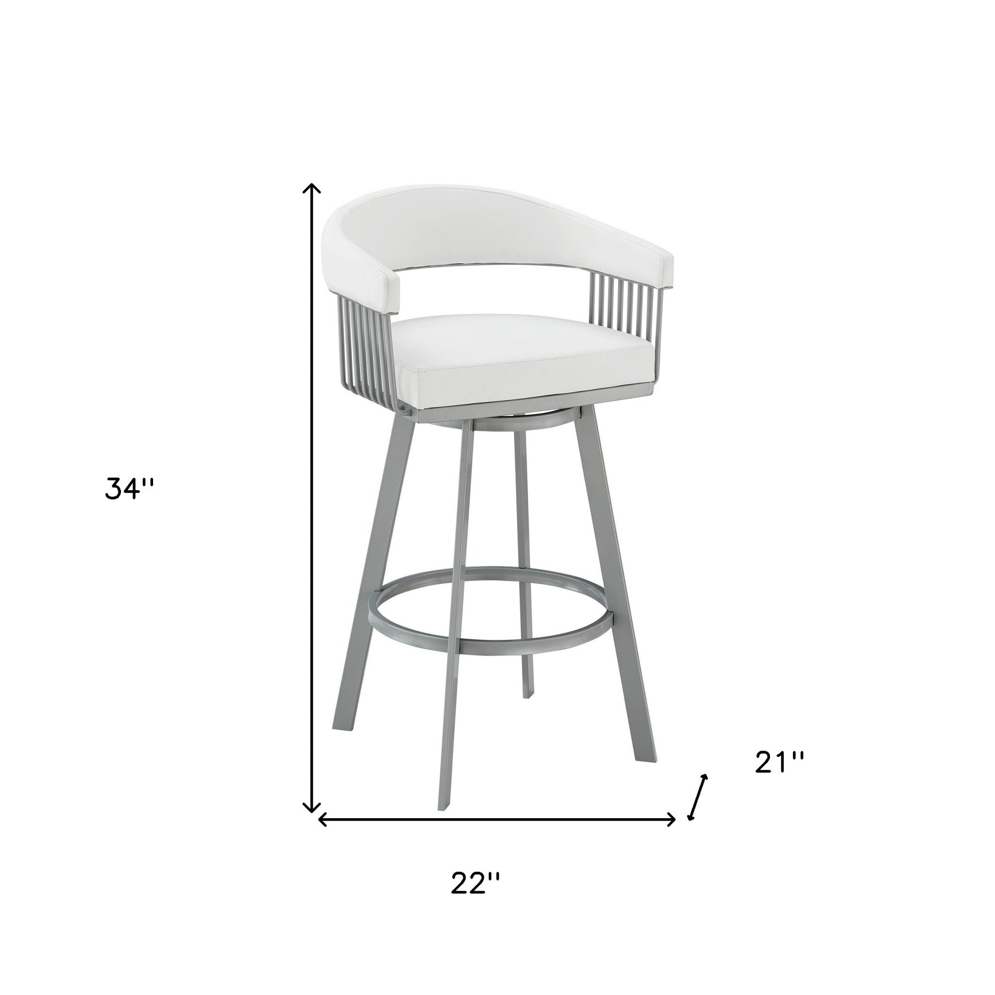 26" Mod White Faux Leather Silver Finish Swivel Bar Stool