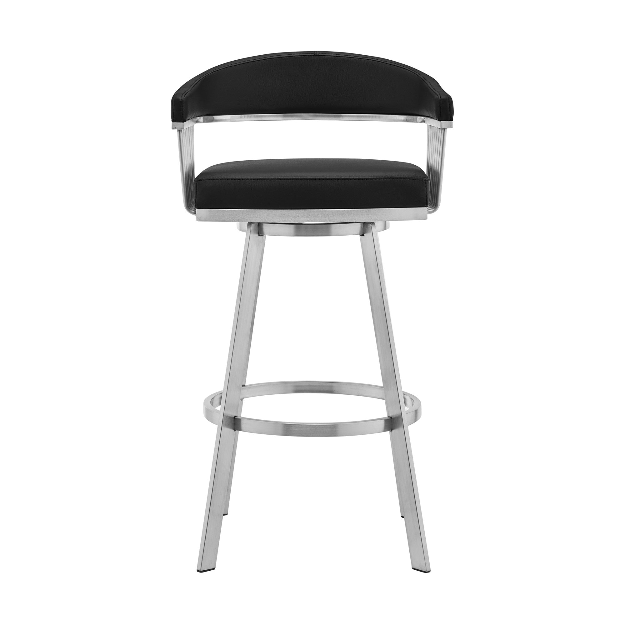 26" Mod Black Faux Leather Brushed Silver Finish Swivel Bar Stool