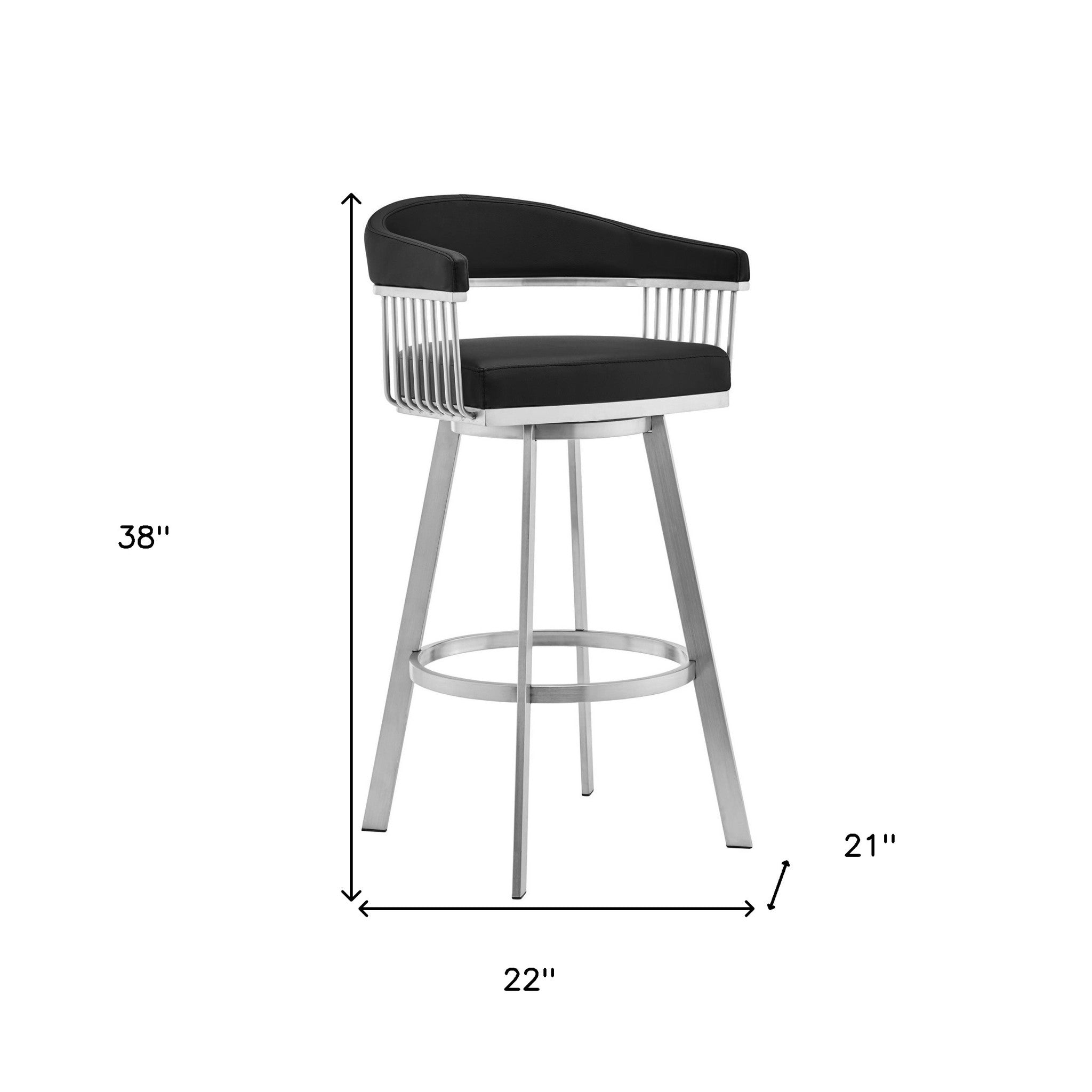 30" Mod Black Faux Leather Brushed Silver Finish Swivel Bar Stool