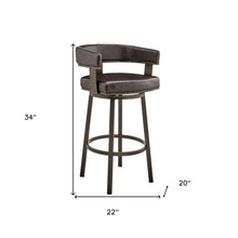 34 英寸巧克力色人造皮革和鐵質旋轉低背吧檯椅