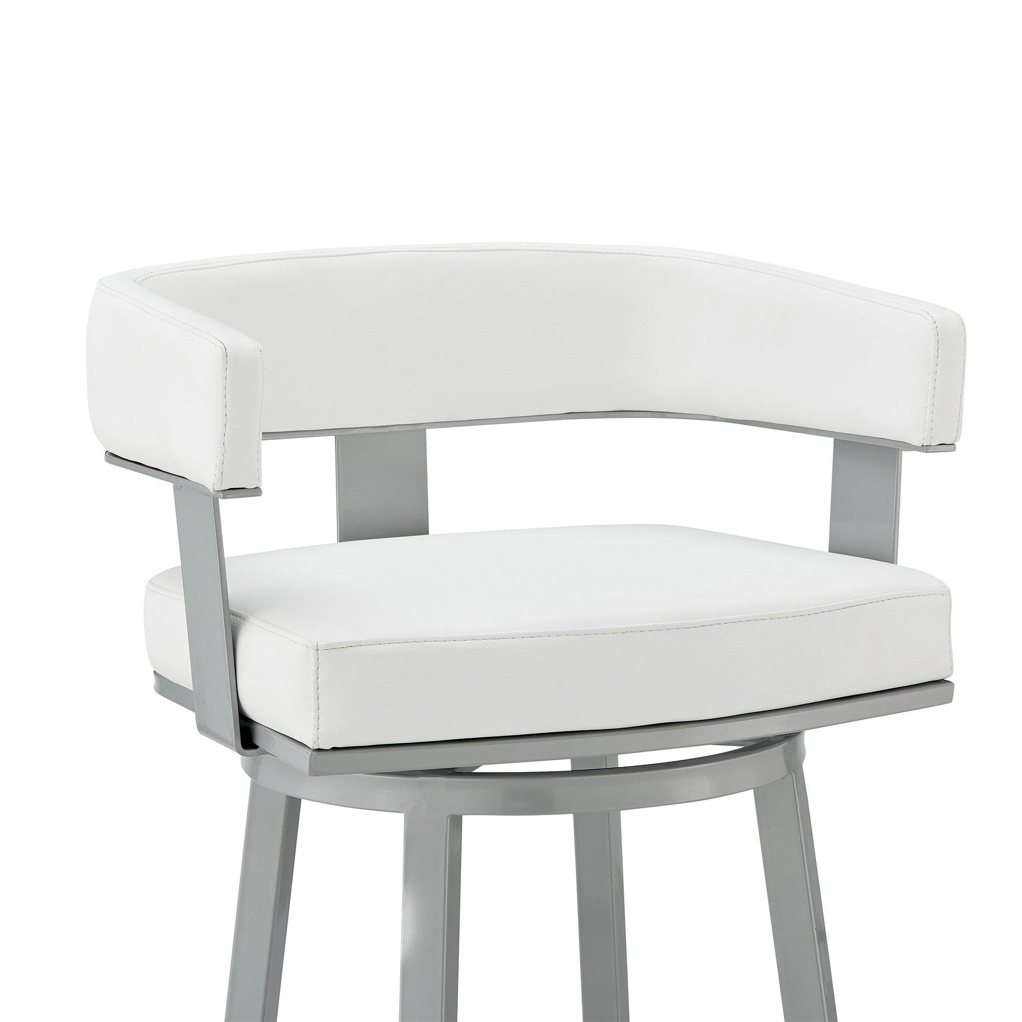 38" White Faux Leather And Iron Swivel Low Back Bar Height Chair