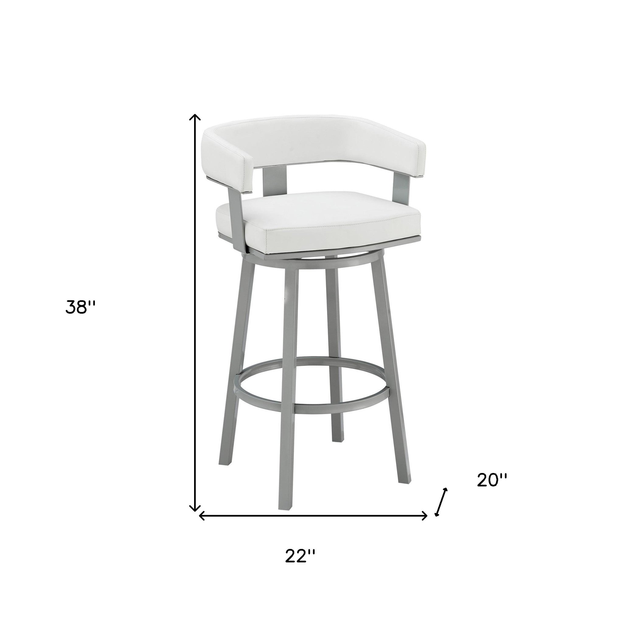 38" White Faux Leather And Iron Swivel Low Back Bar Height Chair