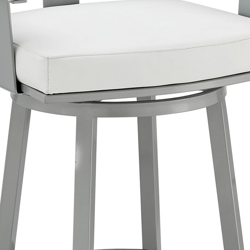 38" White Faux Leather And Iron Swivel Low Back Bar Height Chair
