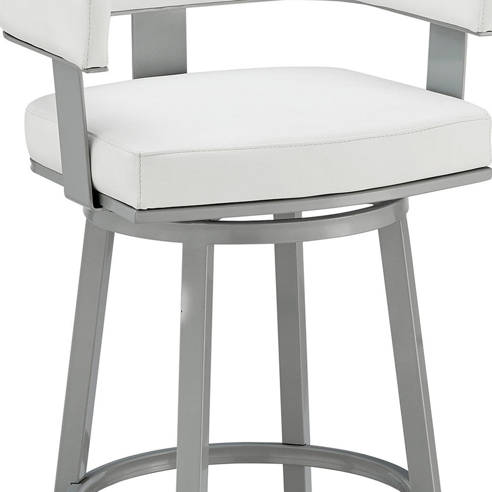 38" White Faux Leather And Iron Swivel Low Back Bar Height Chair