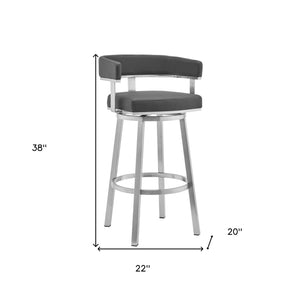 38" Gray Brushed Stainless Steel Bar Height Swivel Low Back Bar Chair