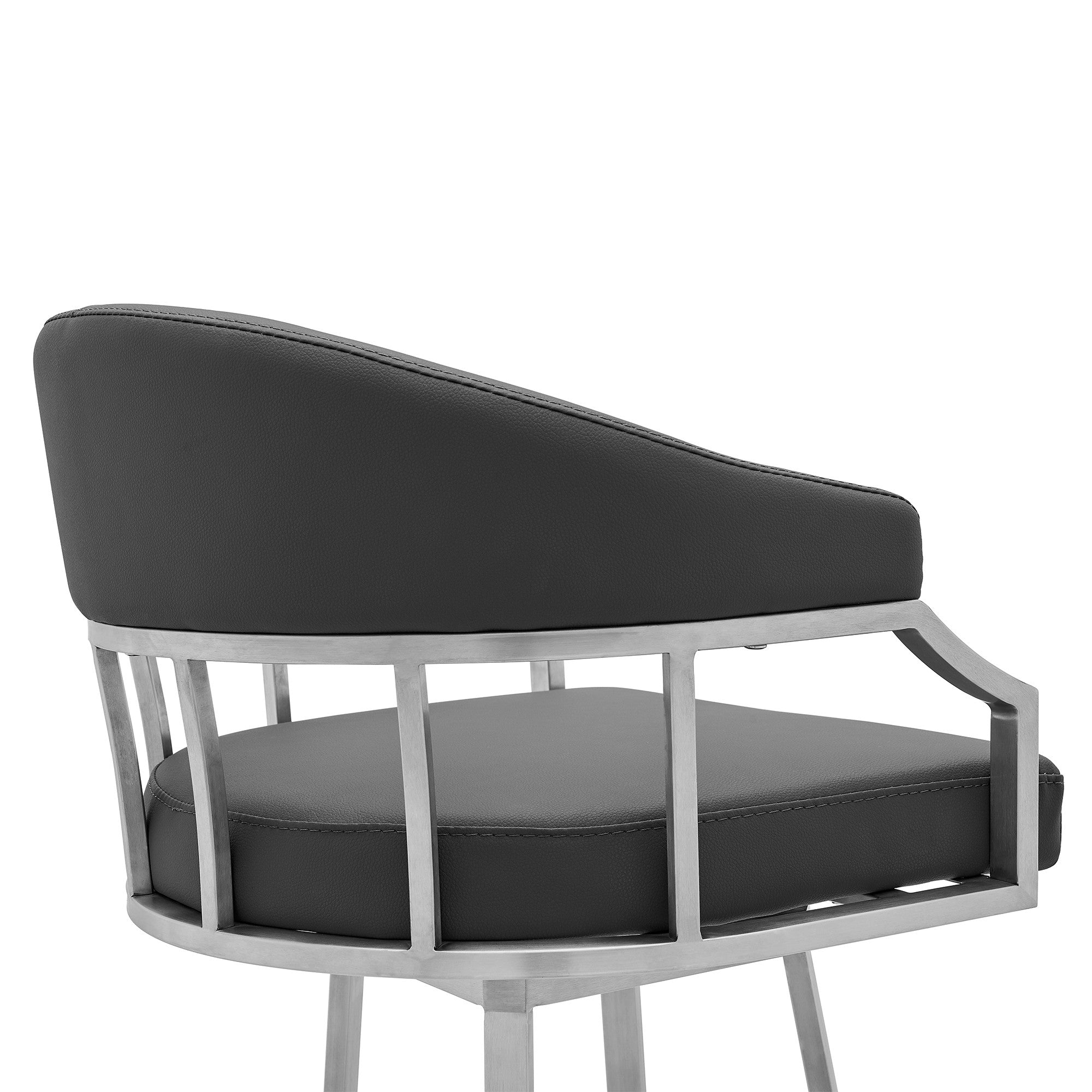 40" Gray Faux Leather And Iron Swivel Low Back Bar Height Chair