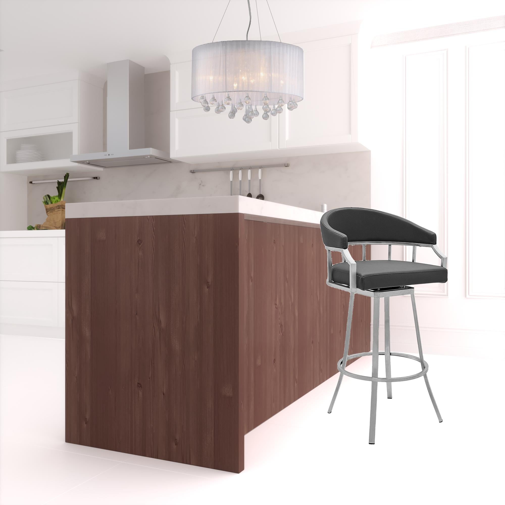 40" Gray Faux Leather And Iron Swivel Low Back Bar Height Chair