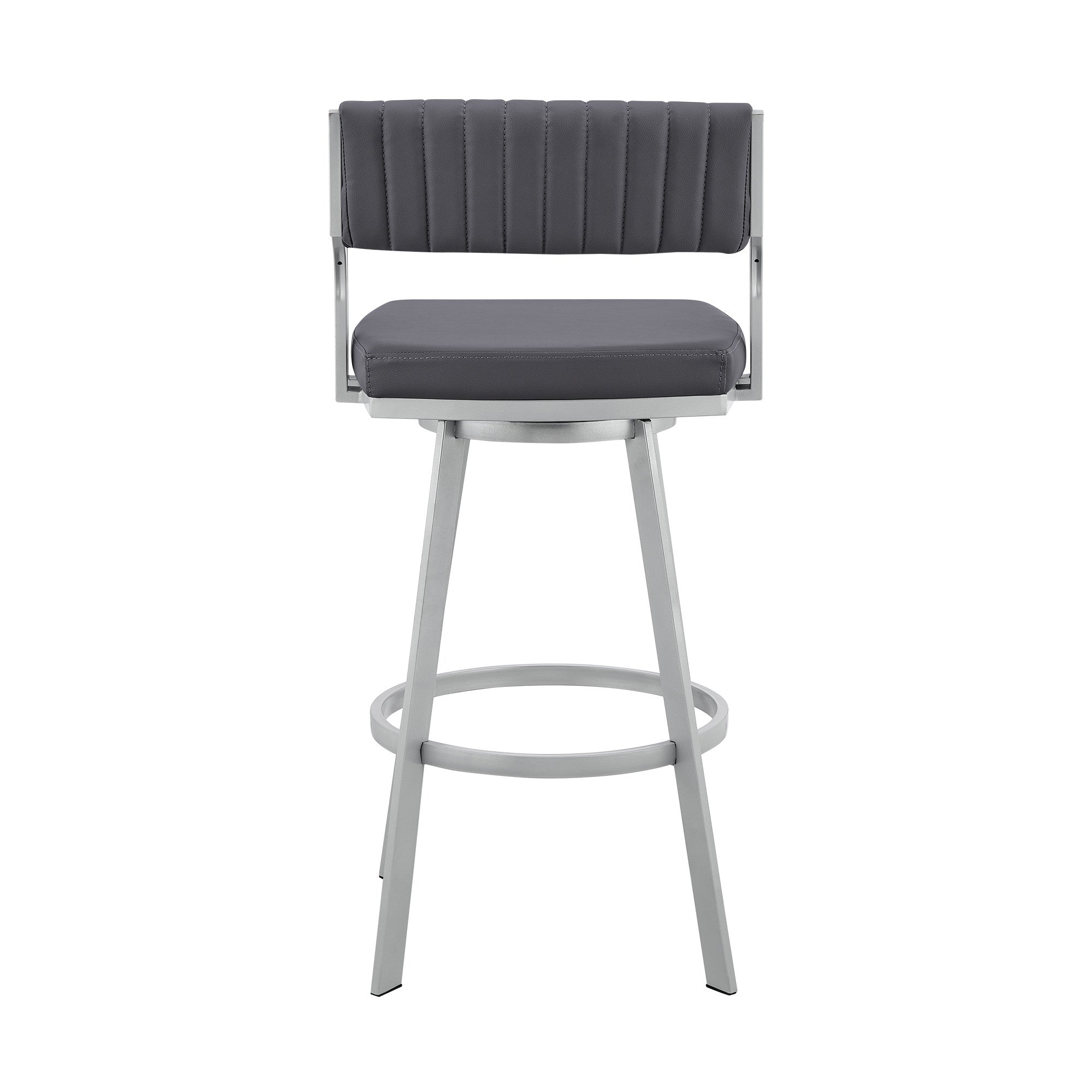 26" Timeless Slate Grey Faux Leather Silver Finish Swivel Bar Stool