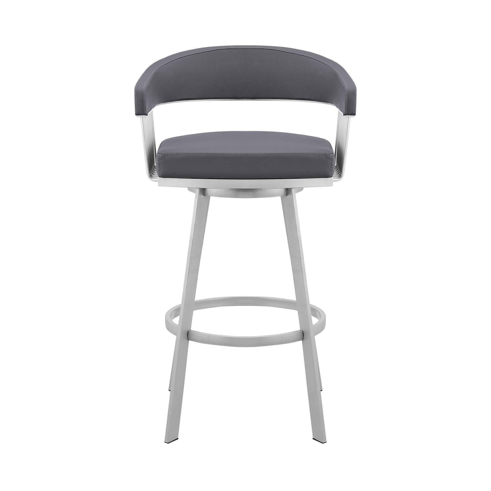 26" Mod Slate Grey Faux Leather Silver Finish Swivel Bar Stool