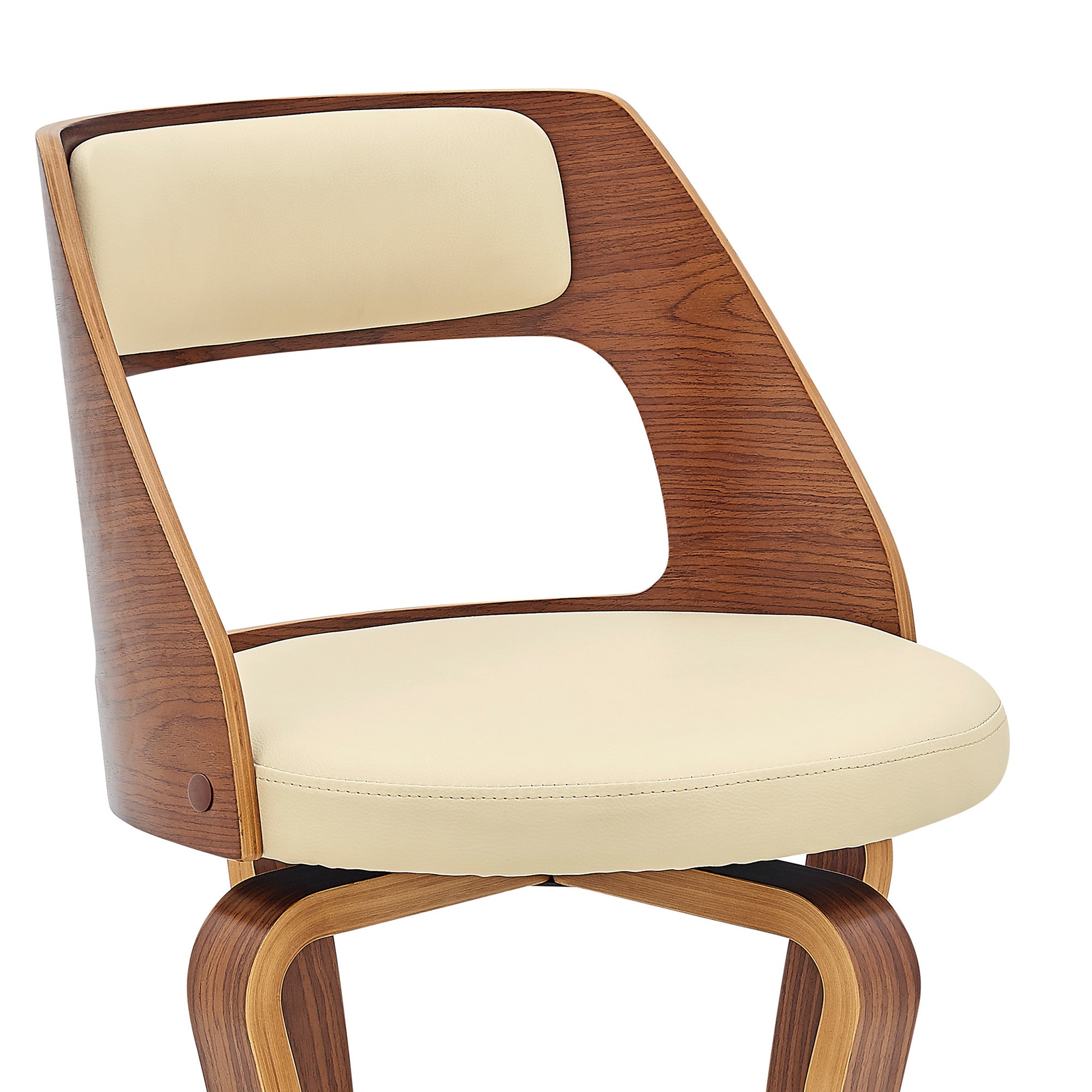 35" Cream And Brown Faux Leather Swivel Counter Height Bar Chair With Footrest