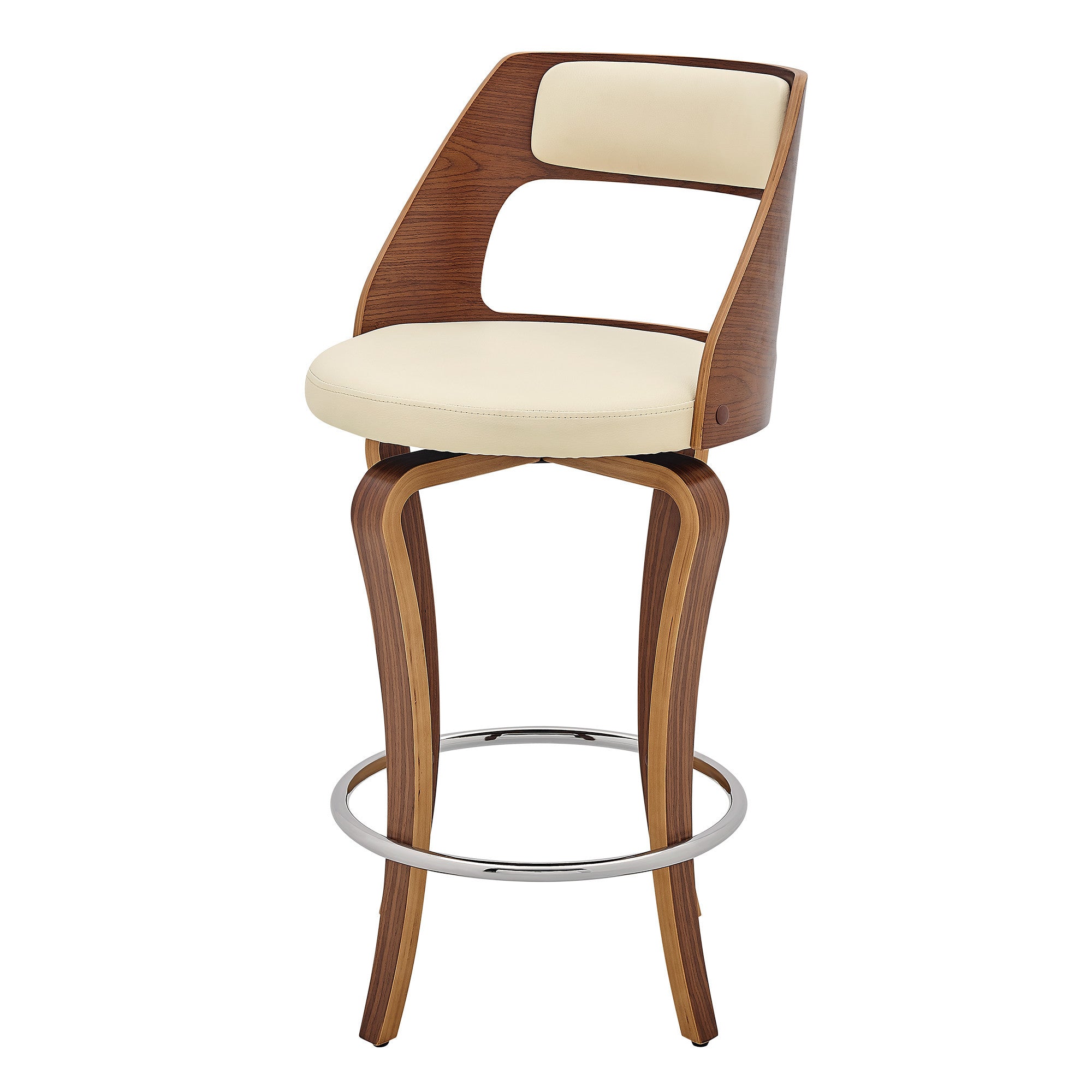 35" Cream And Brown Faux Leather Swivel Counter Height Bar Chair With Footrest