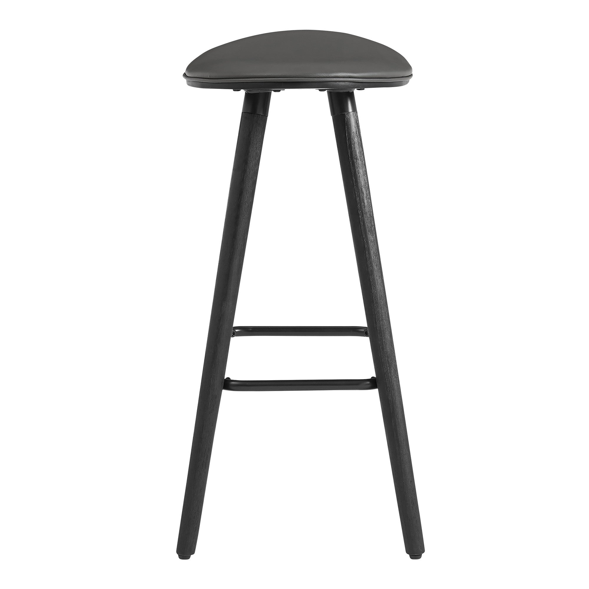 26" Gray Faux Leather Backless Black Wood Bar Stool