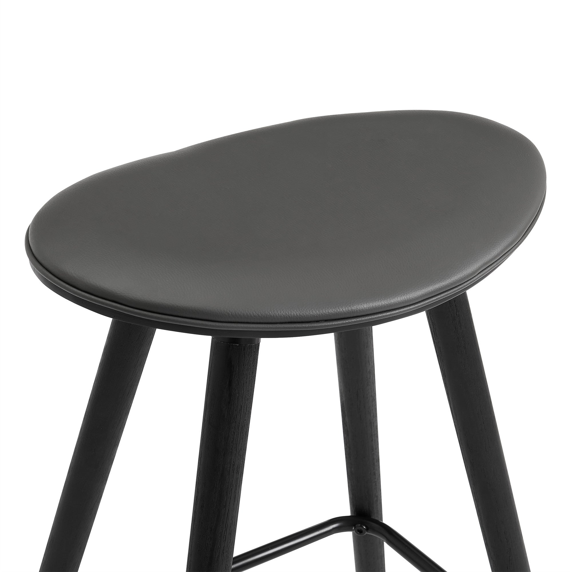 26" Gray Faux Leather Backless Black Wood Bar Stool