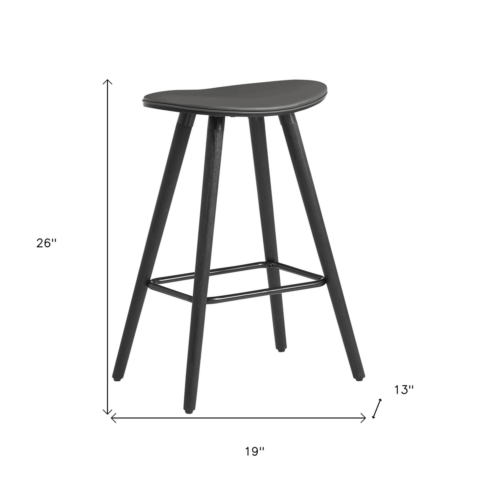 26" Gray Faux Leather Backless Black Wood Bar Stool