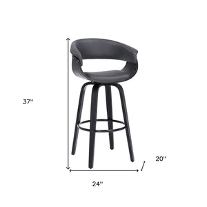 37" Gray And Black Faux Leather And Wood Swivel Low Back Counter Height Bar Chair With Footrest