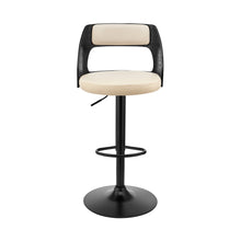 Cream Upholstered Black Base Adjustable Swivel Bar Stool